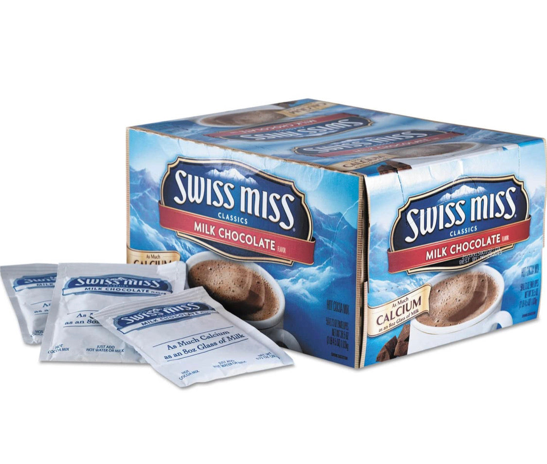 A 50ct case of Swiss Miss hot milk chocolate packages.