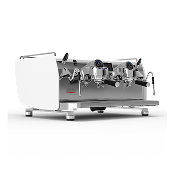 a silver two group victoria arduino espresso machine.