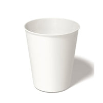 A single white hot paper cup designed to hold 10oz of a hot beverage.