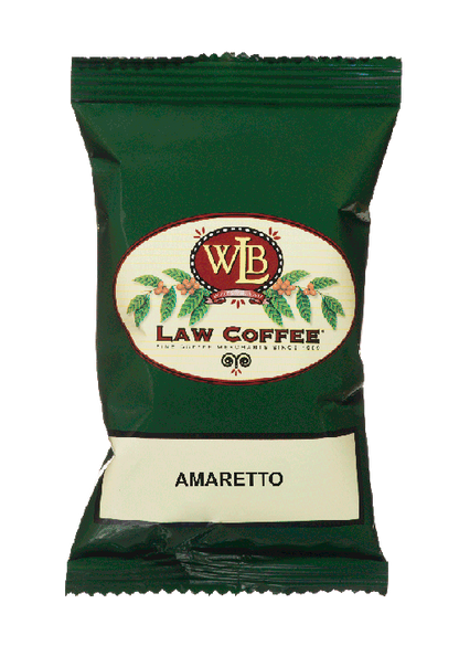 A 100% arabica frac pack of WB Law Amaretto flavored Brazilian coffee.