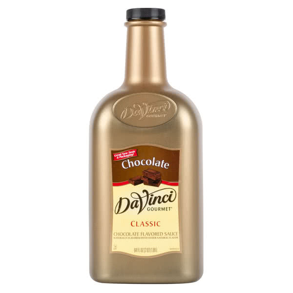 A 64oz bottle of Davinci gourmet chocolate sauce.