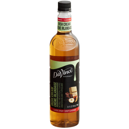 A 750ml bottle of Davinci Irish Creme syrup for hot and iced coffees.