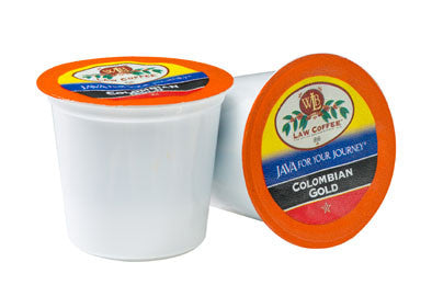 two single serve cups of freshly roasted colombian coffee. 